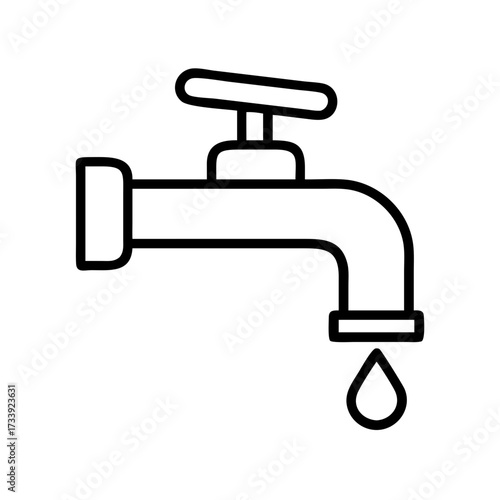 Vector art of outline water tap with dripping drop plumbing fixture vector icon
