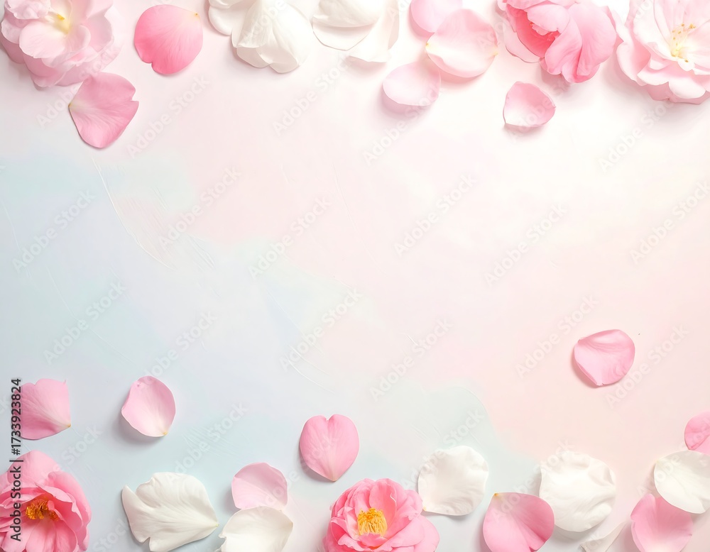 Fototapeta premium Soft Pink and White Petals Frame a Gentle Gradient Background 3d
