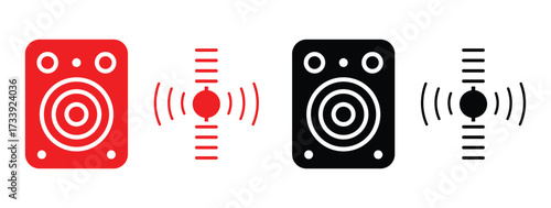 Dome CCTV Camera Icon Vector – Surveillance, Security, Monitoring, Live Feed, Active Detection, Signal Transmission, Alerts, and Smart Home in Solid and Red Outline Styles