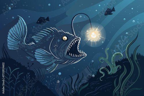 Angler Fish With Glowing Lure Bold Deep Premium Digital Asset Suitable for Design
