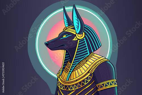 Featuring Anubis Glowing With Neon Aura Bold Egypti Vibrant Premium Digital Asset