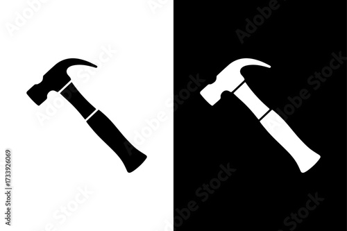 Construction Tool Hammer Icon Silhouette Black and White Clipart