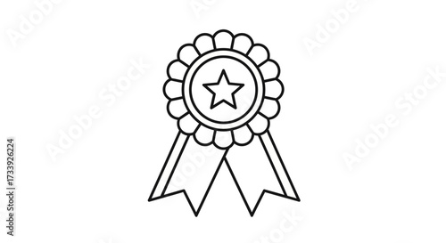 Elegant line art illustration showcasing a star rosette badge with dangling ribbons