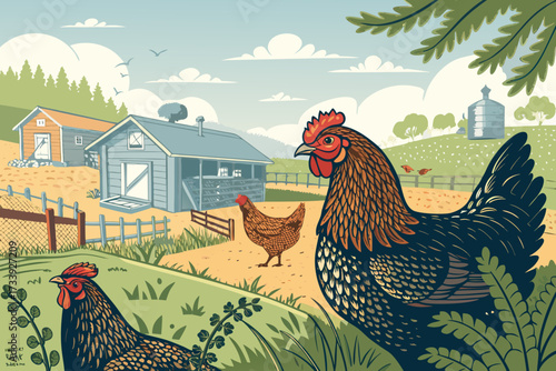 Chickens Open Yard Bold Poultry Farm Premium Digital Asset Perfect for Editorial Content