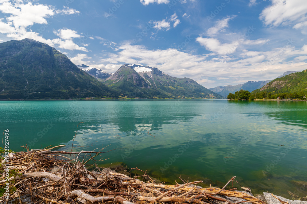 Fototapeta premium Oppstrynsvatnet is a lake in Stryn Municipality in Vestland county, Norway. It is located about 8 kilometres east of the village of Stryn.