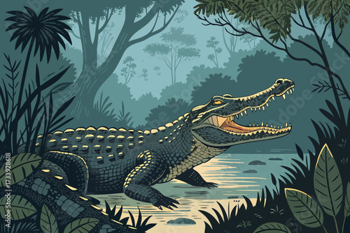 Crocodile Swamp Habitat Bold Wild Anim Premium Digital Asset Ideal for Marketing