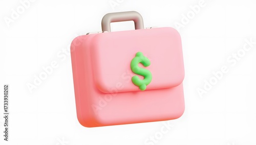 Pink briefcase with dollar sign isolated on white background