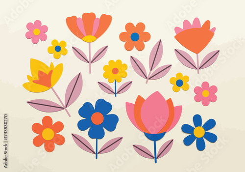 Collection of colorful floral illustrations flat vector design elements perfect for spring and summer designs on transparent background