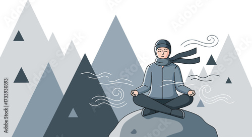 A peaceful moment in the mountains: Woman meditates on a serene mountaintop retreat