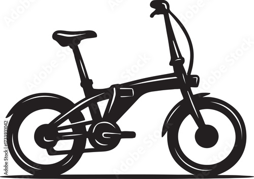 Silhouette of a modern folding electric bicycle with a compact frame and large wheels on a white background