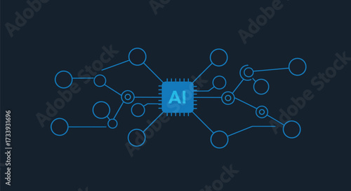 Artificial intelligence chip vector illustration connected network nodes modern flat design concept for technology and innovation on transparent background