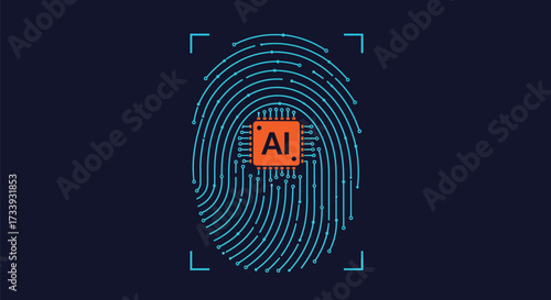 Fingerprint with AI chip vector illustration for artificial intelligence biometric security and technology concepts on transparent background