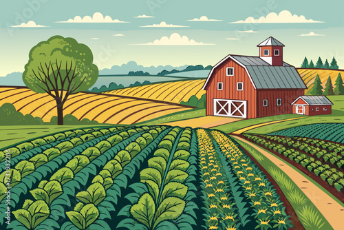 Dynamic Farm With Barn And Crops Bold Agricultura Professional Photo