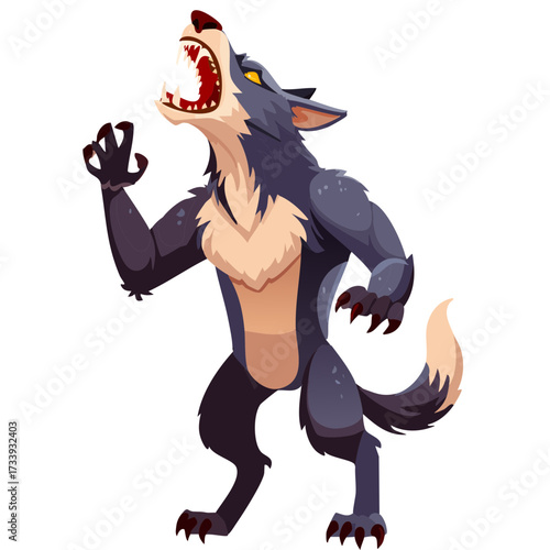 Cartoon Werewolf Howling with Bared Teeth and Fierce Expression