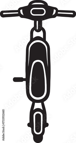 Top down silhouette of a classic retro scooter or moped with handlebars and seat isolated on white background