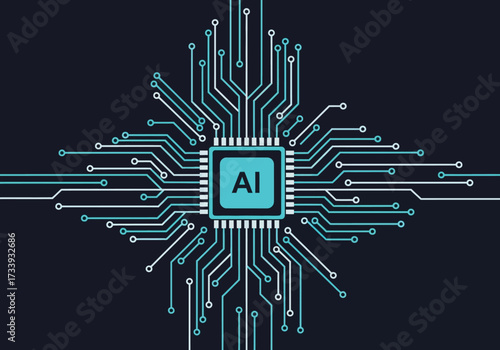 AI chip vector illustration abstract circuit board design technology concept for artificial intelligence and machine learning applications on transparent background