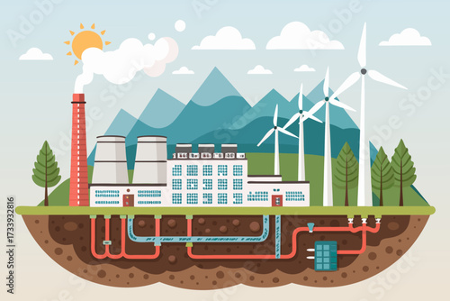 Depicting Geothermal Energy Plant Bold Renewable Crisp Professional Photo