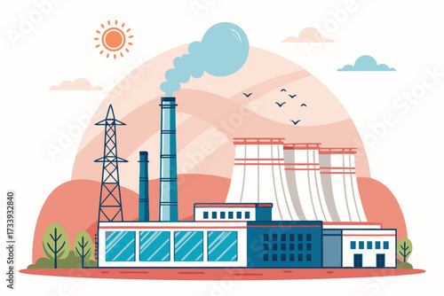 Dynamic Geothermal Energy Plant Bold Renewable High-Quality Stock Image