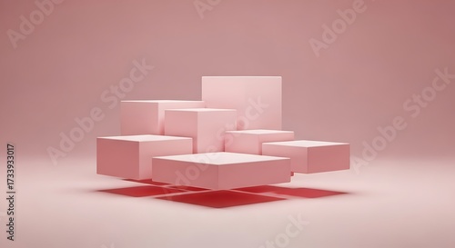 Pink Cubes Arranged in a Multi- Level Display on a Soft Pink Background geometric stage