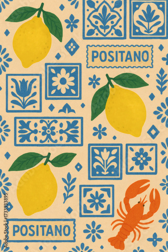 Italian Pattern With Lemons Tiles And Lobster