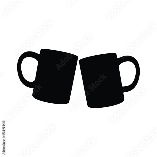Set of Cups, Two black mugs clinking together in a toast