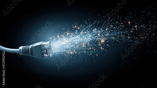 Network cable with data streams. Ethernet cable with data flow concept, digital information protection network It represents abstract concept of information transfer protection against cyber threats