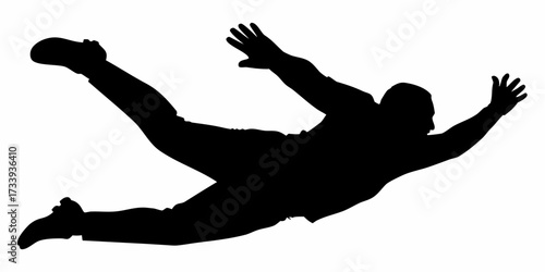 Dynamic silhouette of a man in mid-air, arms outstretched, capturing motion, action, and athletic achievement for sports or adventure themes