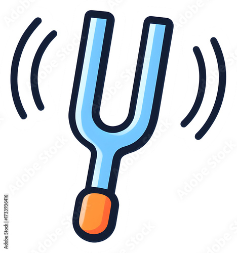 Tuning fork hearing test sticker cartoon bold transparent background high resolution icon clean outline anti aliasing medical health