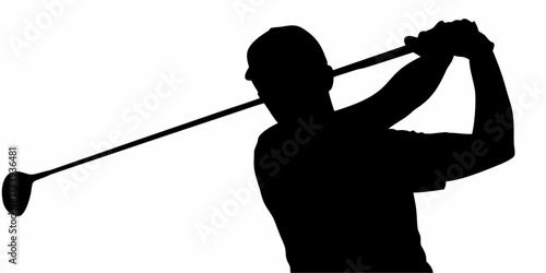 Dynamic golfer in silhouette mid-swing, capturing the power and focus of a perfect golf shot for sports and leisure themes