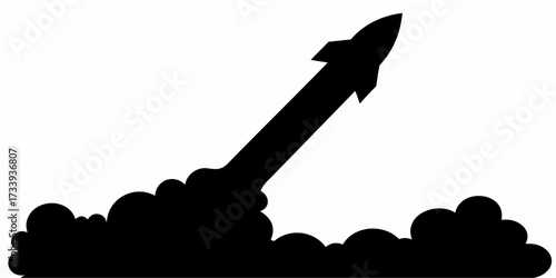 Dynamic rocket blasting off into the sky leaving a trail of smoke, symbolizing ambition and rapid progress