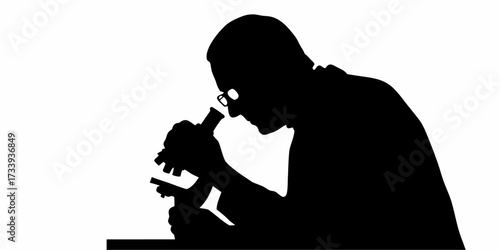 Focused scientist peering into a microscope, symbolizing discovery, research, and scientific advancement in a modern laboratory setting.