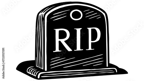 Illustration of a tombstone with the letters rip on it in white over a black background graphic image created with generated ai