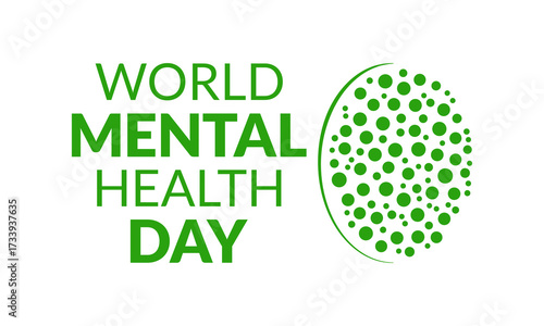 World mental health day green typography with brain concept vector illustration for mental disease awareness