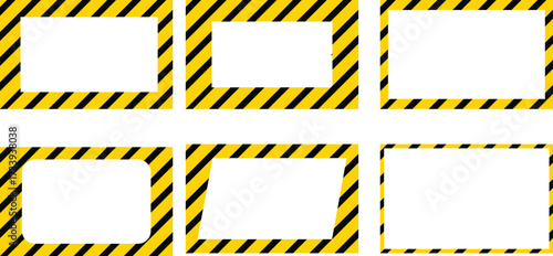 Yellow and black caution warning tape frame. Warning tape with yellow and black Diagonal stripes rectangle square box frame. Caution tape border and safety stripe. Hazardous warning tape sets
