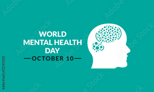 World mental health day October 10  with human head and brain vector banner design for brain stress psychology awareness