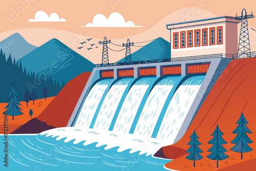 Beautiful Hydropower Dam With Water Flow Bold Energ Premium Digital Asset
