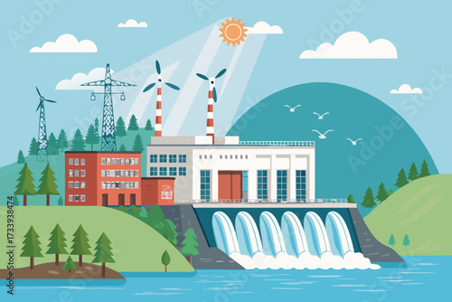 Depicting Hydroelectric Power Plant Bold Reso Beautiful Premium Digital Asset