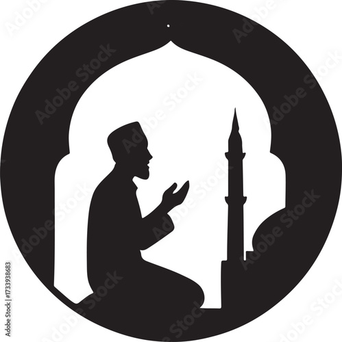 Islamic Prayer Silhouette , Muslim Man Seeking Blessings Vector