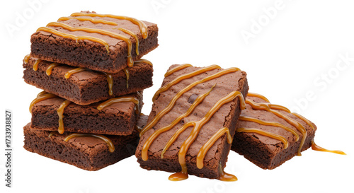 Fotografía Delicious caramel brownies isolated on transparent background, sweet dessert wit