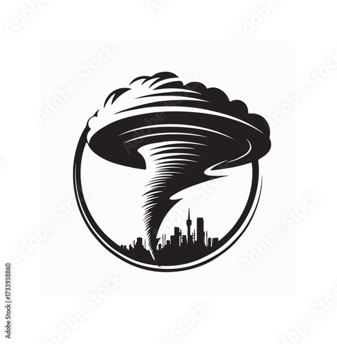 Massive Tornado Silhouette Vector Design in Stormy Sky Natural Disaster Scene