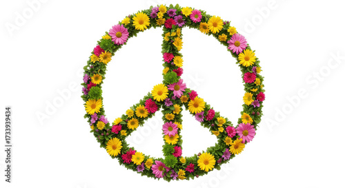 Foto Peace symbol made of colorful flowers isolated on transparent background, floral