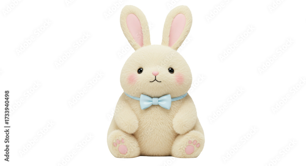 Obraz premium Adorable fluffy bunny with blue bow tie isolated PNG, cute Easter animal on transparent background for holiday design and decoration