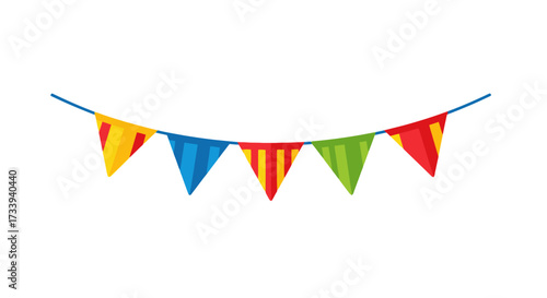 Festive bunting with vibrant triangular flags evoking a celebratory atmosphere