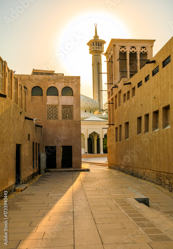 Al Fahidi Historical Neighbourhood – district with buildings in the classical Arabic style in Dubai, UAE