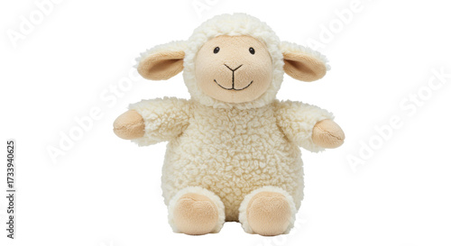 Canvas Print Adorable fluffy sheep plush toy isolated, soft lamb stuffed animal for kids and