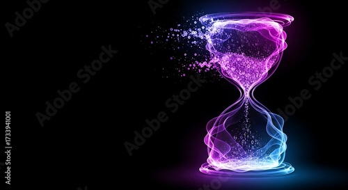 Abstract Hourglass with Flowing Purple and Blue Light and Digital Particles time sand timer