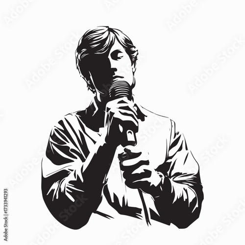 Silhouette Vector of Person Holding Microphone Ready to Speak to Audience