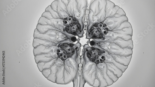 Micrograph of human brain tissue with Huntington's disease in adulthood showing the characteristic pathological features. 