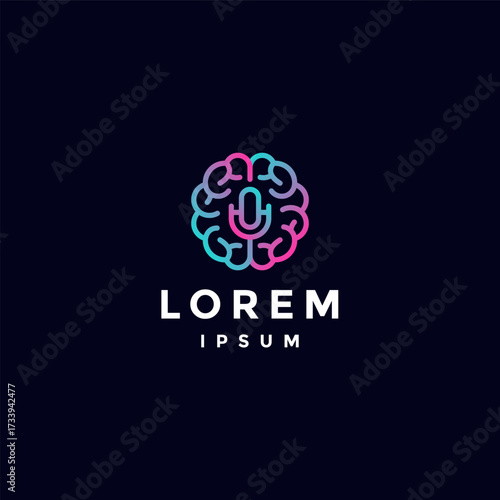 Mind Brain Therapy Podcast Logo Design. Microphone Icon Lines in the Brain Logo Design.
