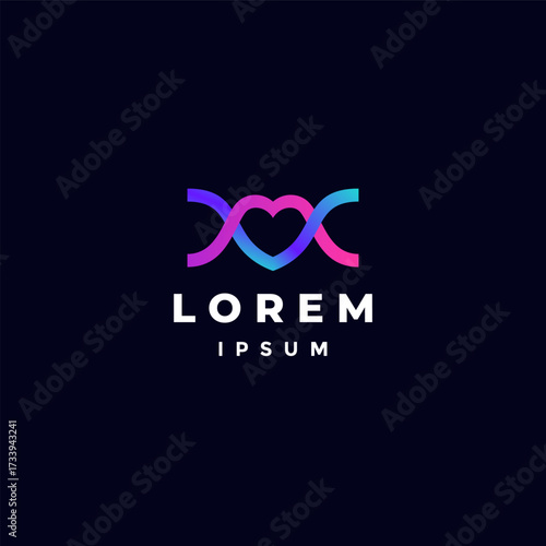 Heart DNA Strain Lines Logo Design. Two Helix Lines Form a Heart Logo Design.